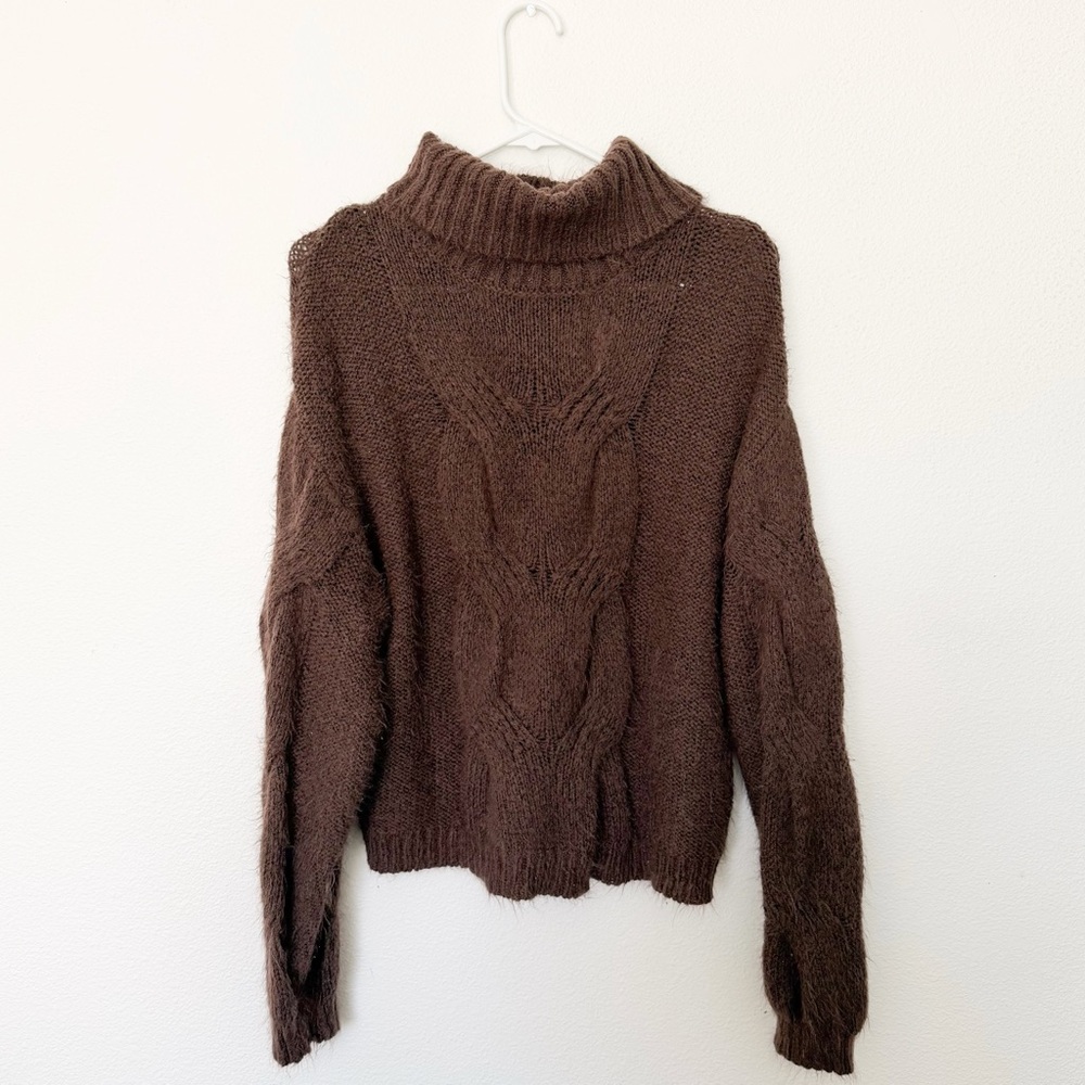 Brown turtleneck knit sweater